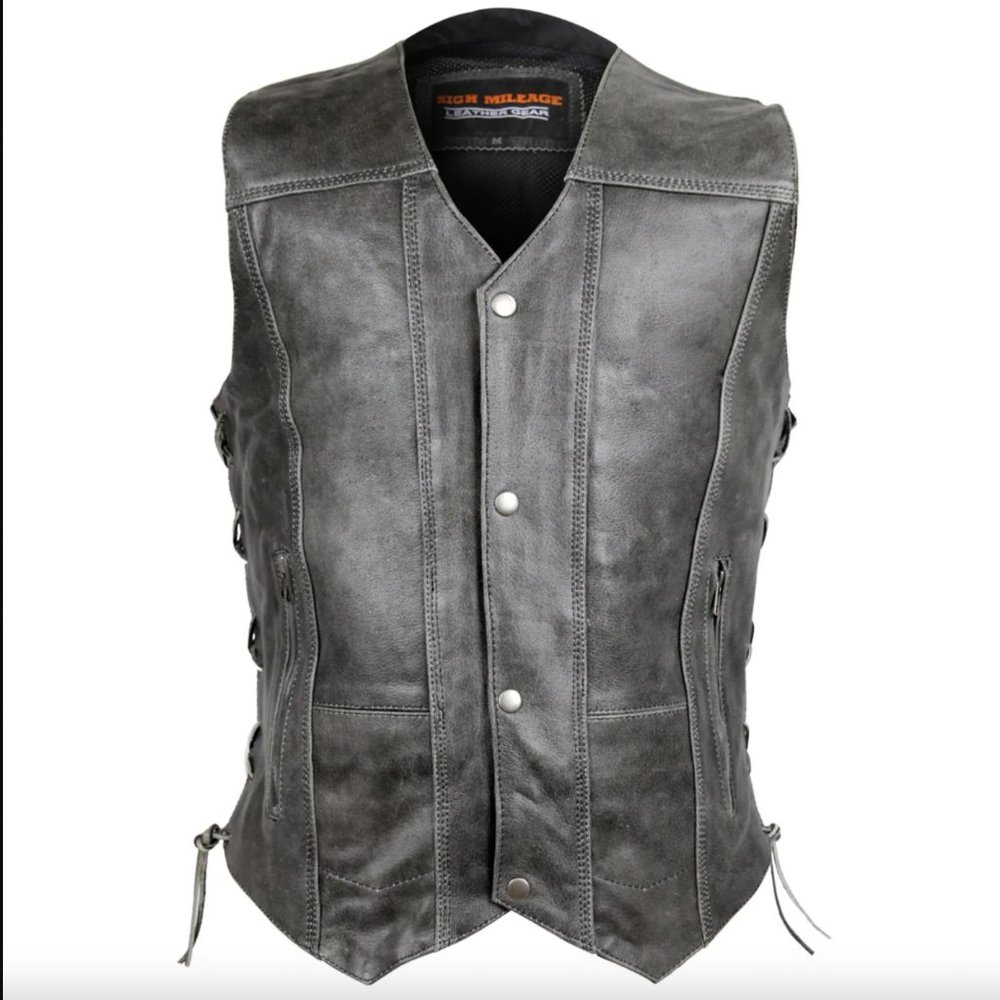 Distressed Grey Ten Pocket Cowhide Leather Vest